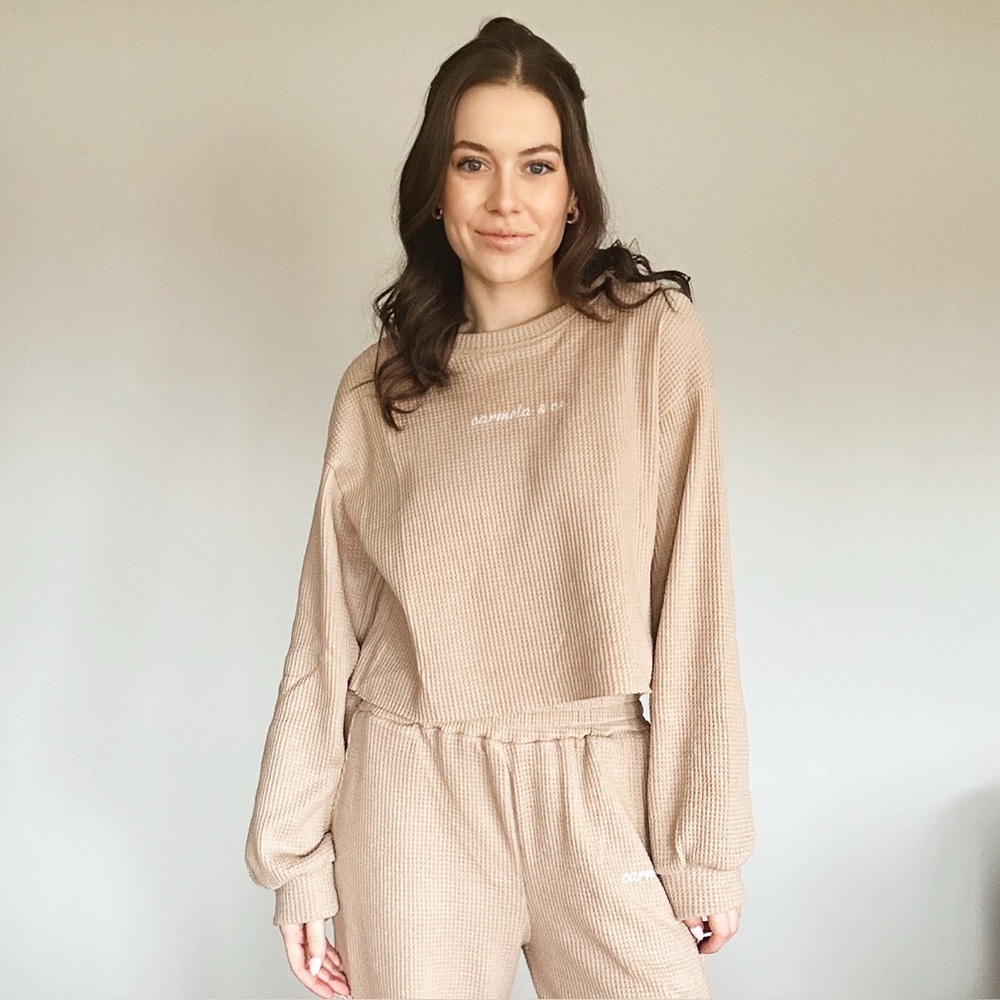 Tan Waffle Knit Lounge Set